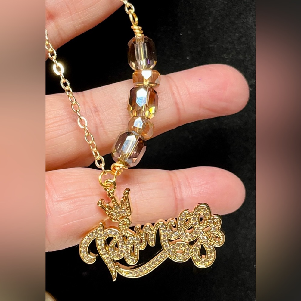 Pretty Swarovski beads with gold link chain bracelet and stunning PRINCESS charm